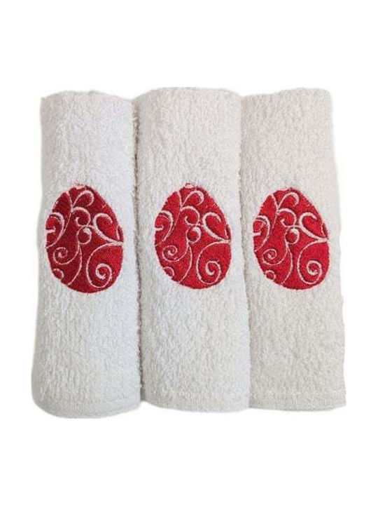 Nakas Concept Bath Towels Set 3 pcs Eggs With Embossed Decorative Red