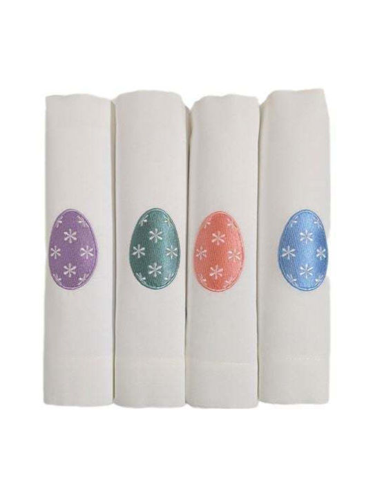 Nakas Concept Dining Napkin Linen Set 4 Pieces Pastel Egg Floral White 50x50cm