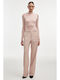 Women's High Waist Fabric Trousers in Straight Leg Style Pink