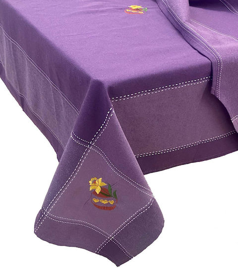 Πασχαλινό Τραπεζομάντηλο 140χ140 Μωβ Κέντημα Purple Egg