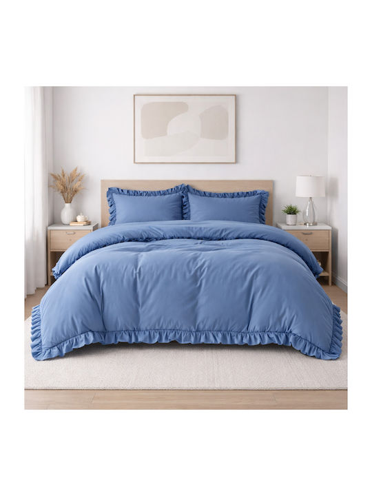 Saray Home Cotton Duvet Cover Set 200x220cm Double with 2 Pillowcases Kokosh Blue