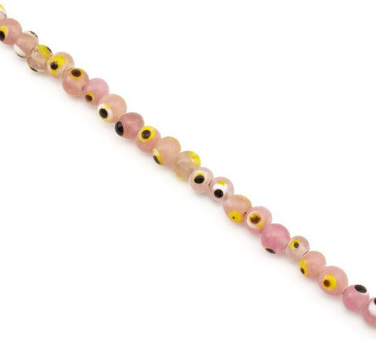 Sticlă Ochi Rotund 4mm/~ø7mm 90 Bucăți/Șnur Transparent Roz