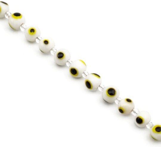 Ochi Rotund Din Sticlă 10mm/~ø2mm 25 Bucăți/Șnur Alb