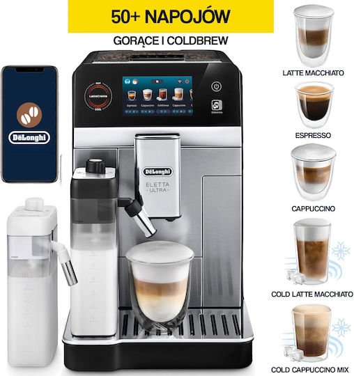 De'Longhi Eletta Αυτόματη Μηχανή Espresso 1450W Πίεσης 19bar για Cappuccino με Μύλο Άλεσης Γκρι 2106079