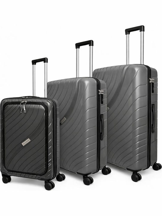 Reisekoffer Hart Dunkelgrau mit 4 Räder Koffer-Set 3 Stück