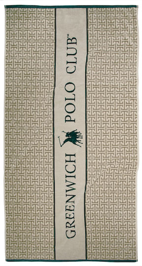 Greenwich Polo Club Πετσέτα Θαλάσσης Βαμβακερή Taupe-Green 180x90εκ.