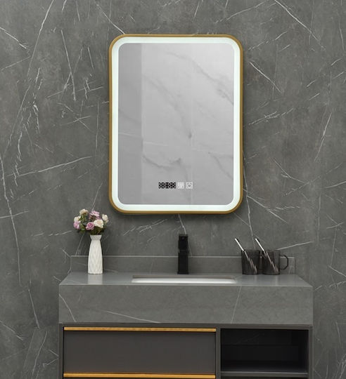 Bathroom Mirror Led Touch Mirrorlux Elora S-4657g Rectangular 800x600mm Gold