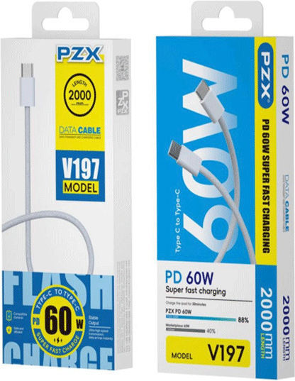 PZX USB 2.0 Cable USB-C male - USB-C 60W Λευκό 2m 1234567895679
