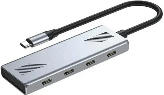 Gembird Hub 4 Θυρών USB 2.0 με σύνδεση USB-C Ασημί