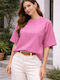 Damen Bluse Baumwolle Kurzärmelig Rosa