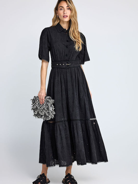 Funky Buddha Summer Midi Shirt Dress Black