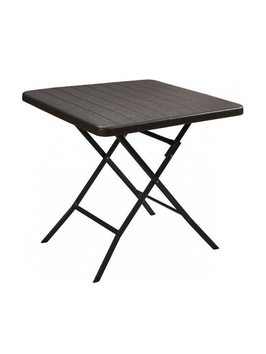 Masă Pentru Spații Mici Exterioare Pliabilă Polywood Cu Ramă Metalică Maro 78x78x74cm