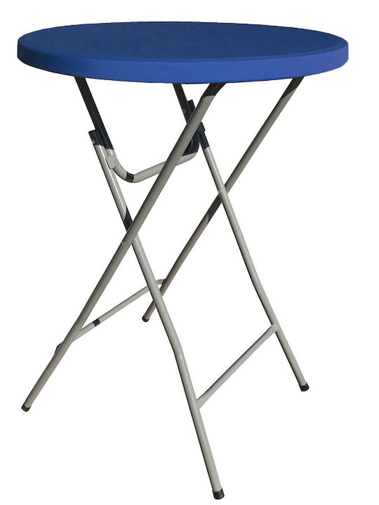 Masă Plastic Catering pentru Spații Exterioare Mici Pliabilă cu Ramă Metalică Albastră 80x80x110 cm