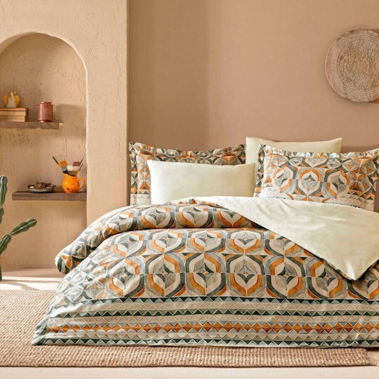 Tac Set Huse Pentru Pilote Bumbac Satinat 200x220cm Dublă Cu 4 Fețe De Pernă & 1 Cearșaf Verde