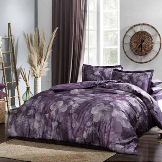 Tac Cotton Satin Duvet Cover Set 200x220cm Double With 4 Pillowcases & 1 Bed Sheet Mor