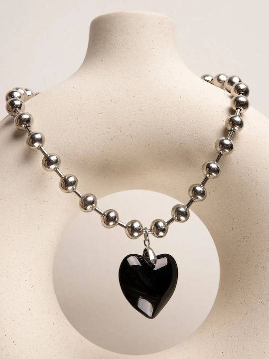 Rock Club Heart Design Necklace Black
