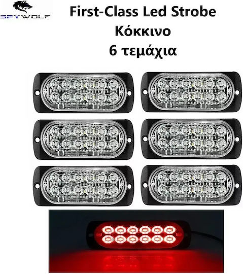 Първокласен Led Строб Светлина За Товарни Автомобили Червена 12led 12/24v 6000lm 6 Броя Tc-350