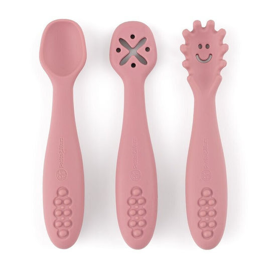 Petite & Mars Baby Silicone Spoon Set for 6+ Months Pink 3 Pieces