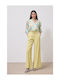 Pantaloni Dama Largi High Rise Galbeni Lemon