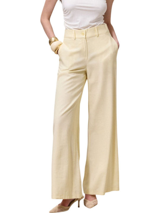 Enzzo Pantaloni Largi Dama În Fit Regular Galbeni