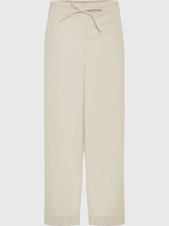 Women's High Rise Fabric Trousers Ecru
