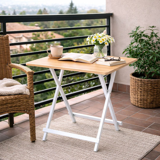 Ankor Hilfsmittel Garten- und Terrassentische Zusammenklappbarer Holz mit Metallrahmen Weiß 70x70x74cm
