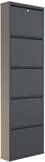 Locking Black Metal Shoe Cabinet with Tilting Shelves L50xW15xH169cm