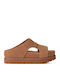 Goldenstar Δερμάτινα Γυναικεία Σανδάλια Flatforms Chestnut
