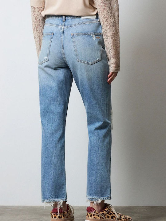Mandy High Rise Women's Jean Pants With Rips in Straight Leg Style