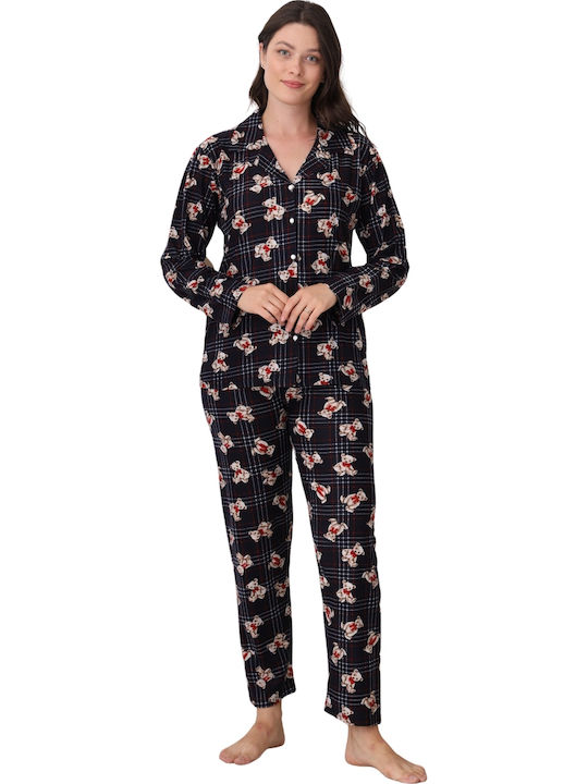 Boyraz Winters Damen Schlafanzug Set Blau Dunkel