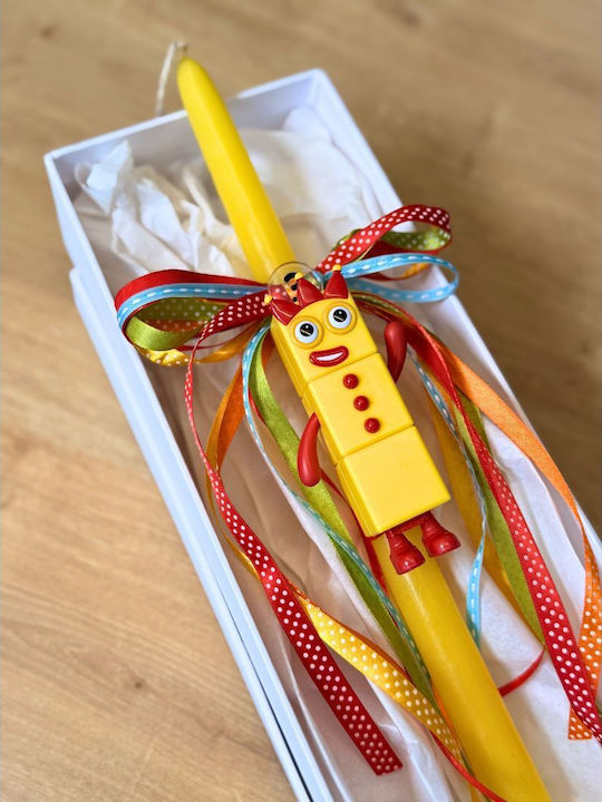 Osterkerze mit Box Nummernwürfel Drei Numberblock Drei Gelbe