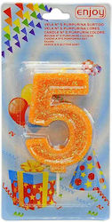 Neon Orange Glitter Candle Number 5
