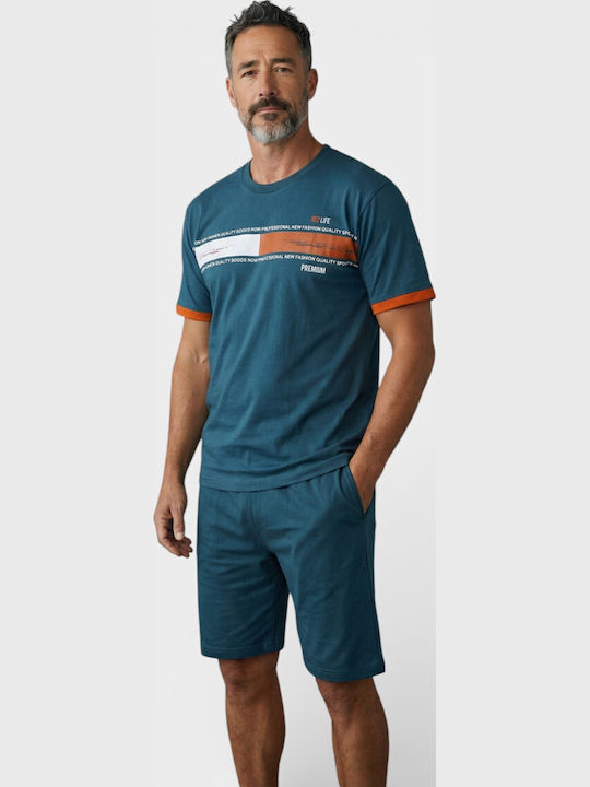 Ανδρική Καλοκαιρινή Πιτζάμα Collection Βαμβακερή 100% Cotton Πετρόλ Cl2690-2-πετρόλ
