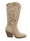 Suede Women's Boots with Mid Heel Beige