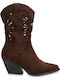 Suede Women's Ankle Boots Cowboy with Mid Heel Brown