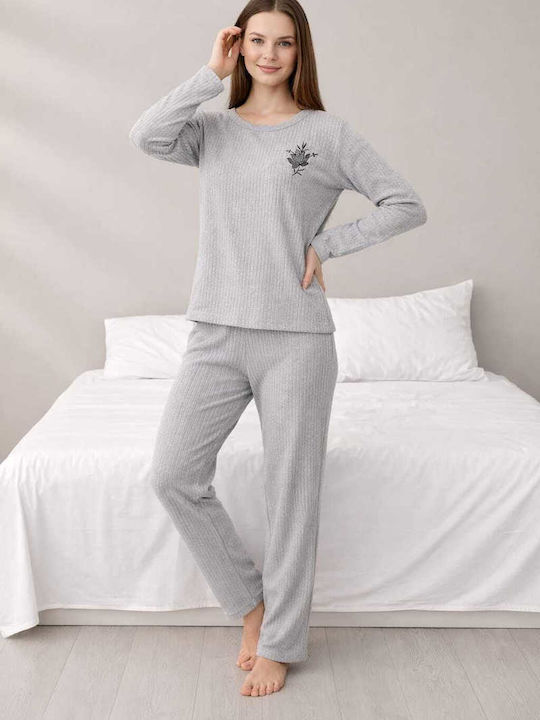 DNX Set Pijamale Dama Gri Pentru Iarnă DNX Set Pijamale Dama Gri Pentru Iarnă