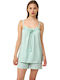 Vamp Vamp Damen Schlafanzug & Pyjamas Sommer Baumwollene Babydoll Grün Harbor