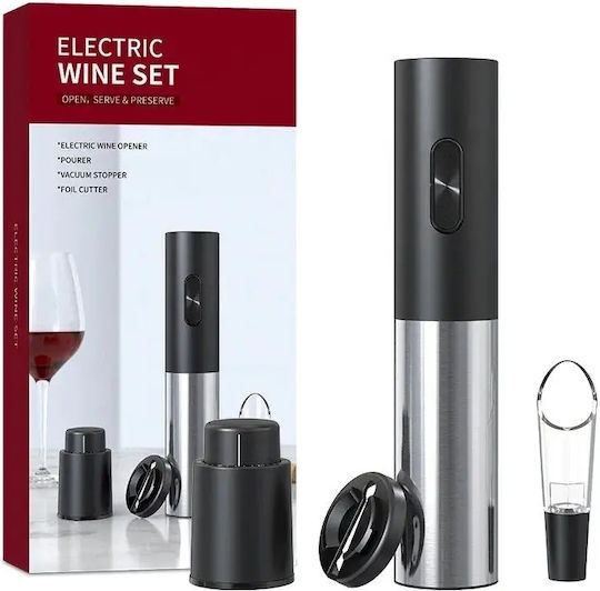 Electric Wine Corkscrew Bottle Opener Stopper Pourer Set Silver