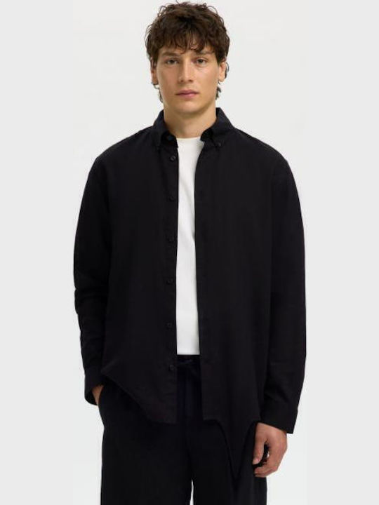 Selected Long Sleeve Linen Shirt Black