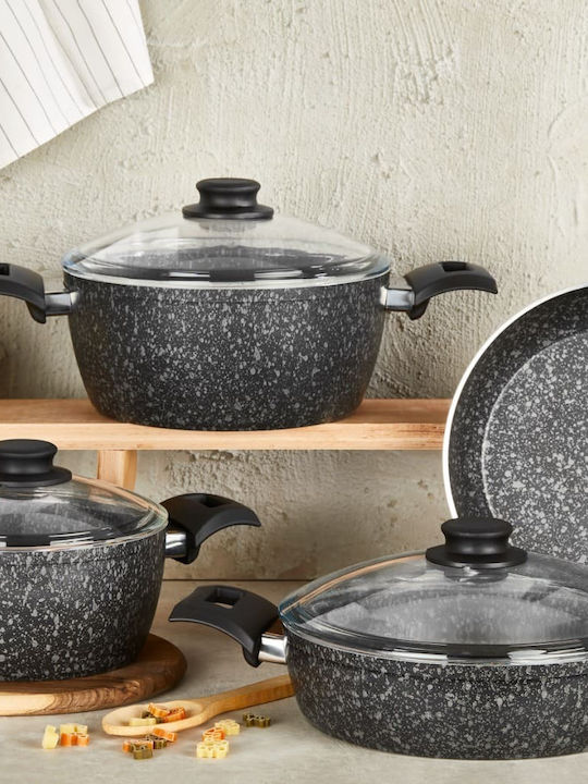 Set De Oale De Bucătărie 7 Piese Antiaderente Negre 26cm