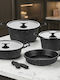 SteweHome Pots and Pans Sets 7 Pieces Cast Aluminum Non-stick Black 26cm