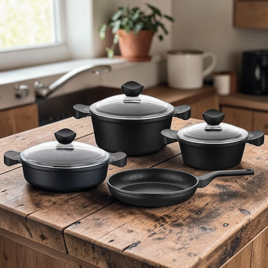 Set De Tigăi Și Oală Adâncă Soul 7 Piese Antiaderente Negre 26cm