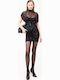 Mini Evening Dress with Tulle and Ruffles Black