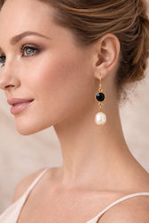 Elegance Black Stone and Pearl Earrings