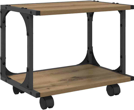 Vidaxl Two-Tier Industrial Printer Stand Mechanical Wood Lockable Wheels Matte Finish 882990