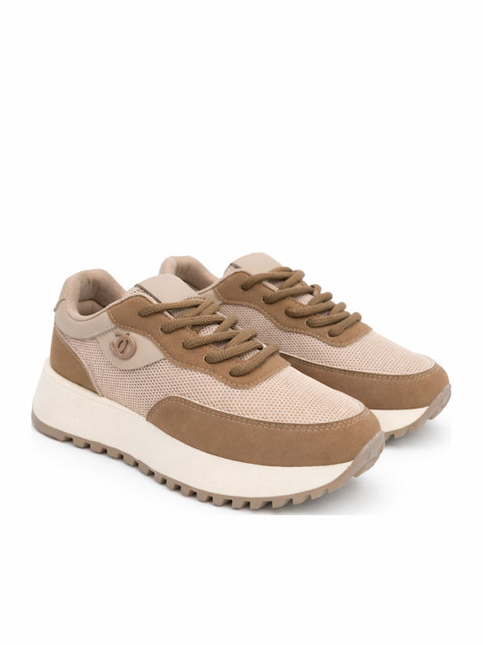Plato Damen Flatforms Sneakers Beige J001-1-Beige