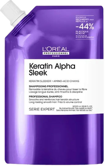 L'Oréal Professionnel Keratin Alpha Sleek Refill Σαμπουάν Αναδόμησης/Θρέψης & Όγκου για Φριζαρισμένα Μαλλιά 1000ml