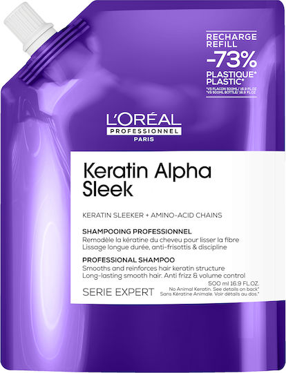 L'Oréal Professionnel Keratin Alpha Sleek Refill Шампоан Възстановяване и Подхранване и Обем за Непокорна Коса 500ml