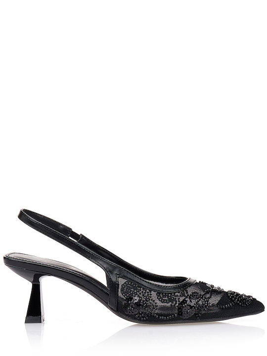 Spitze Zehe Pumps mit Mittlerem Absatz Schwarz