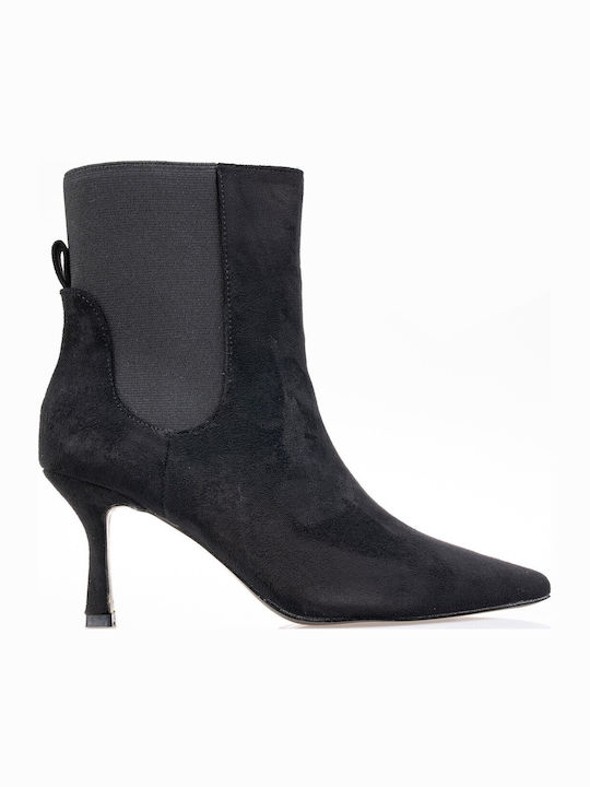 Suede Women's Ankle Boots with Medium Heel Black